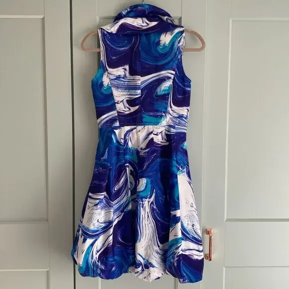 Samuel Dong Blue Purple Swirl Bubble Dress sz XS - Picture 7 of 7